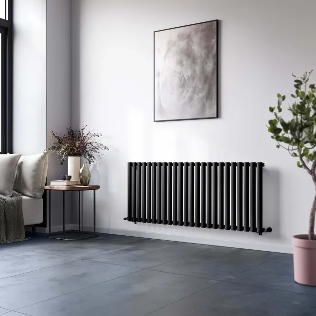 Marbella Matt Black Single Oval Panel Radiator 600x1440mm