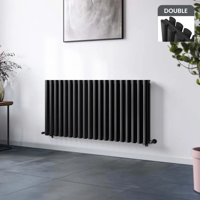 Marbella Matt Black Double Oval Panel Radiator 600x1200mm