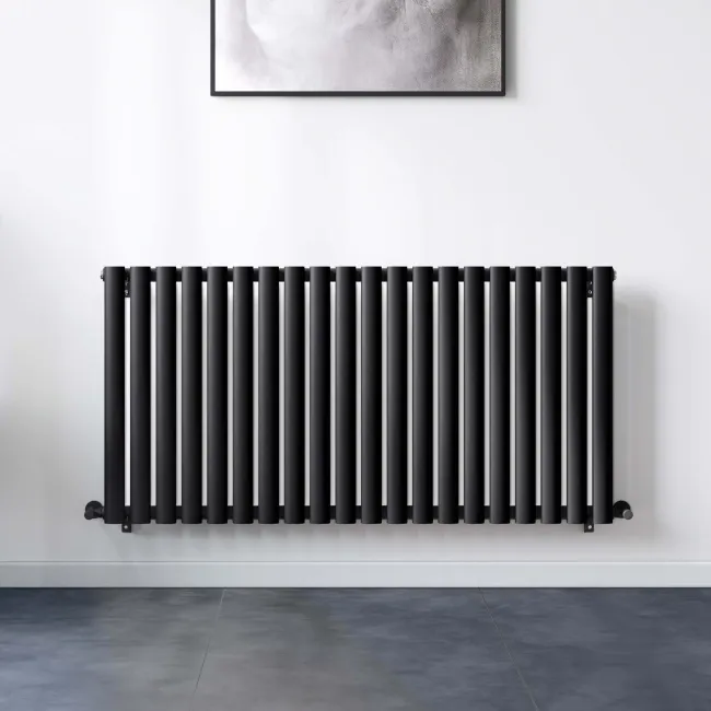Marbella Matt Black Double Oval Panel Radiator 600x1200mm