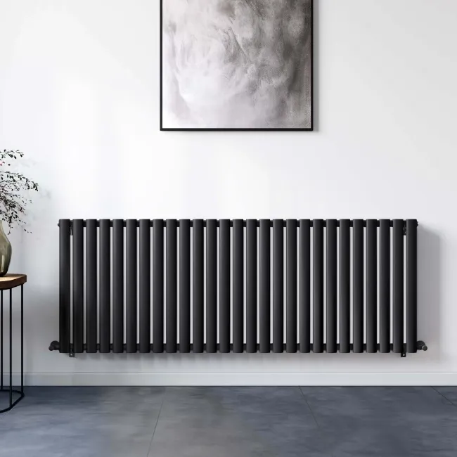 Marbella Matt Black Double Oval Panel Radiator 600x1620mm