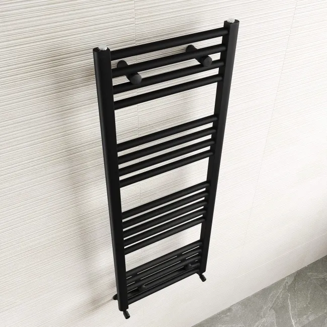 Naples Premium Matt Black Straight Heated Towel Rail 1200x450mm