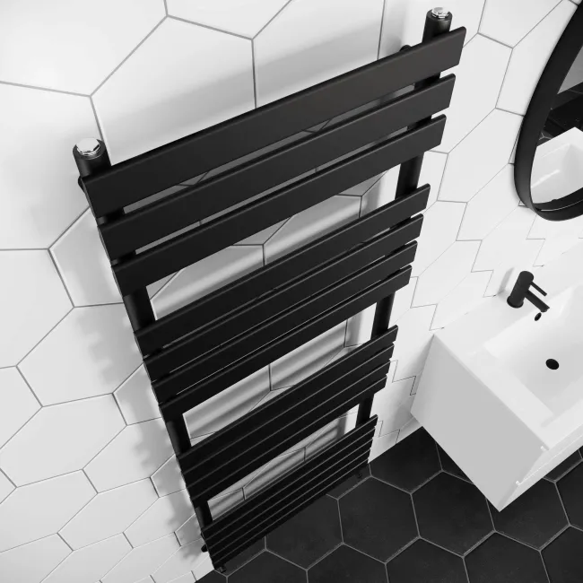 Santorini Matt Black Flat Panel Heated Towel Rail 1600x600mm