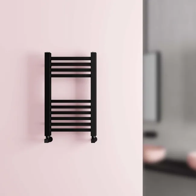Valetta Matt Black Square Heated Towel Rail 650x400mm