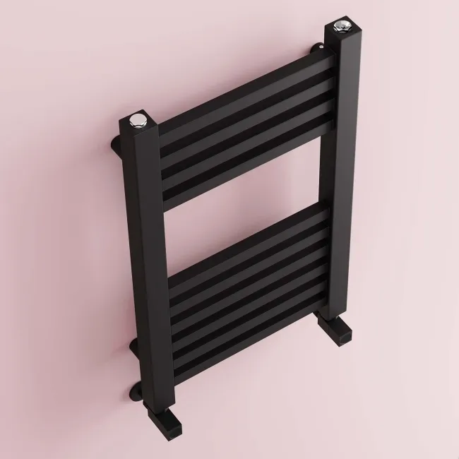 Valetta Matt Black Square Heated Towel Rail 650x400mm