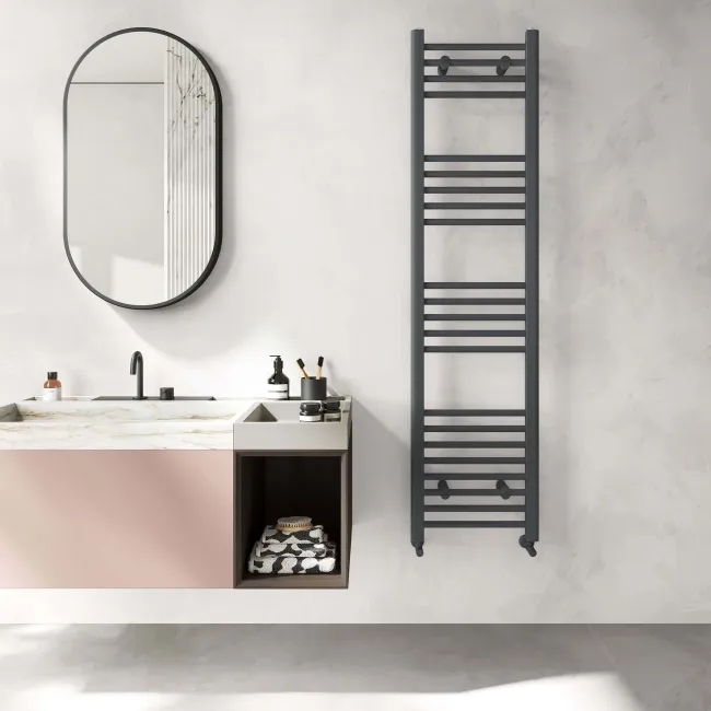 Barcelona Anthracite Straight Heated Towel Rail 1600x400mm