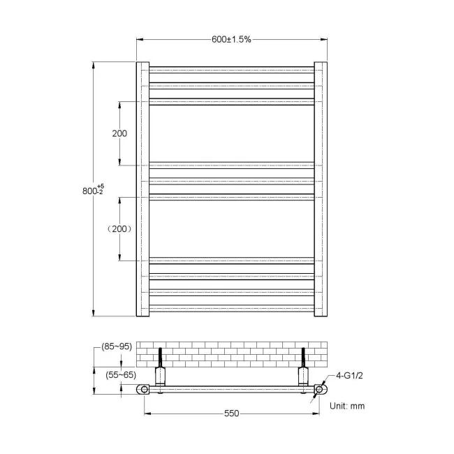 Barcelona Matt Black Straight Heated Towel Rail 800x600mm
