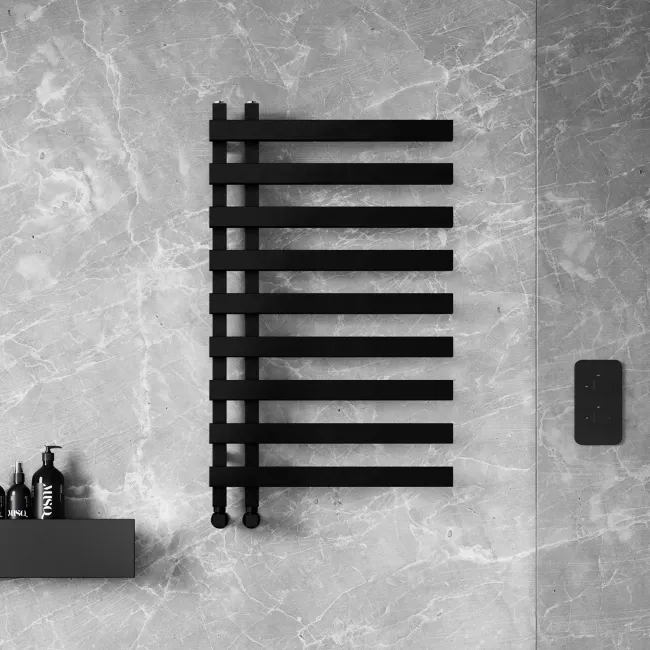 Palermo Matt Black Designer Heated Towel Rail 1000x600mm