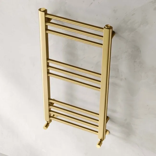 Barcelona Brushed Brass Straight Heated Towel Rail 800x400mm