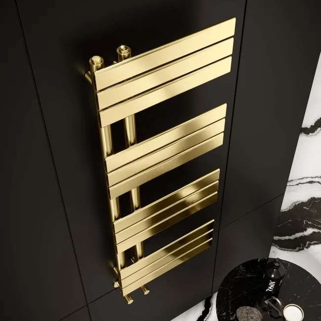 Seville Brushed Brass Designer Flat Panel Heated Towel Rail 1200x450mm
