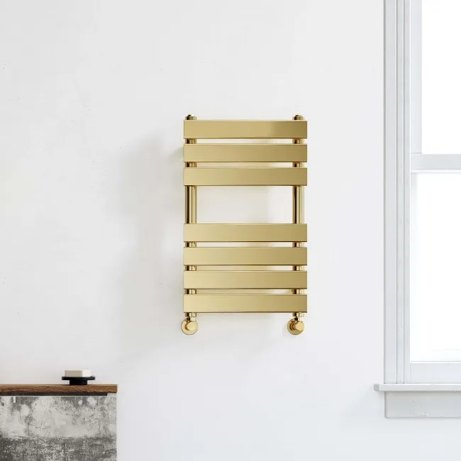 Santorini Brushed Brass Flat Panel Heated Towel Rail 650x400mm