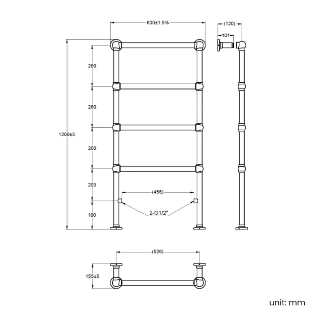 Gibraltar Floor Standing Traditional Brushed Brass Heated Towel Rail 1200x600mm