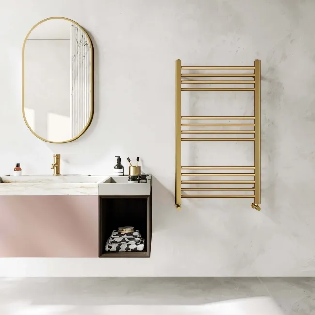 Barcelona Brushed Brass Straight Heated Towel Rail 1000x600mm
