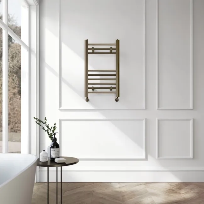 Barcelona Antique Gold Straight Heated Towel Rail 650x400mm