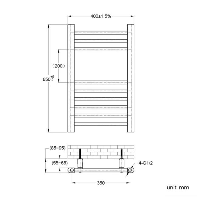 Barcelona Antique Gold Straight Heated Towel Rail 650x400mm