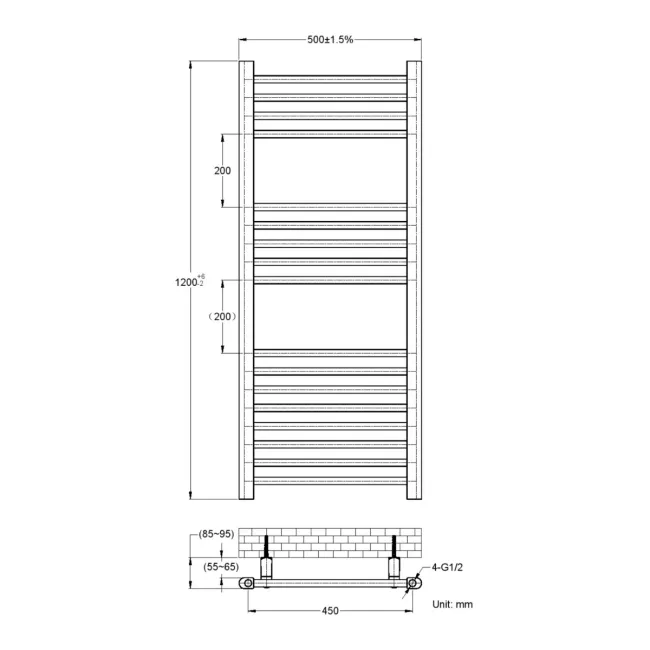 Barcelona Antique Gold Straight Heated Towel Rail 1200x500mm