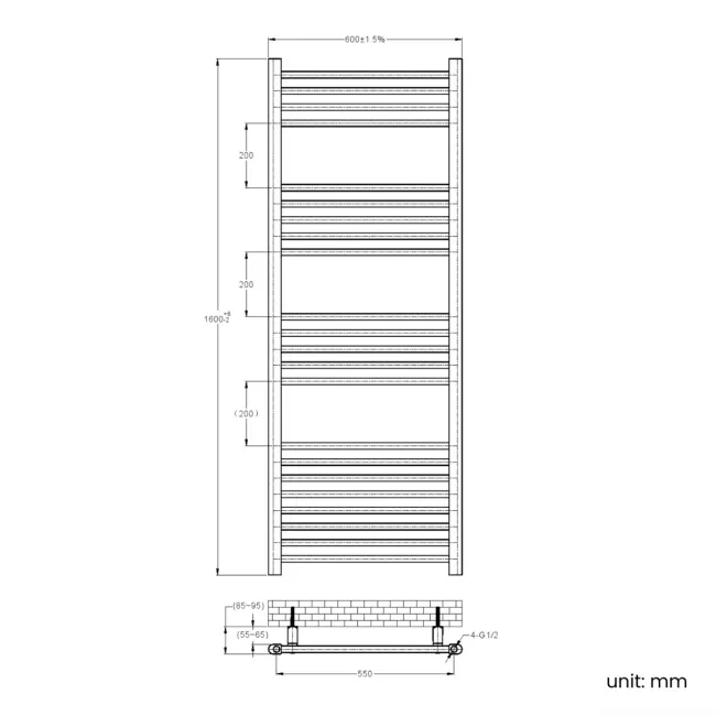 Barcelona Antique Gold Straight Heated Towel Rail 1600x600mm