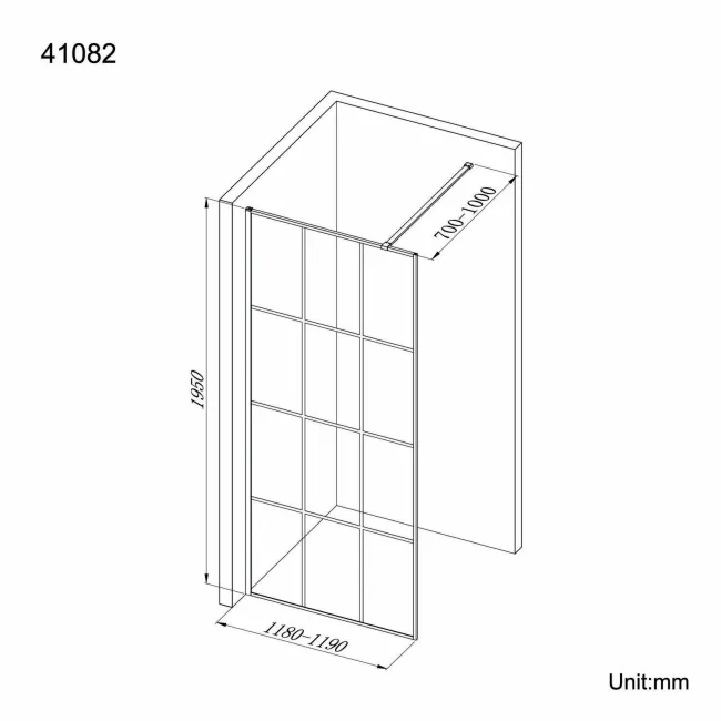 Munich Matt Black Grid Easy Clean 8mm Wet Room Shower Glass Panel 1200mm