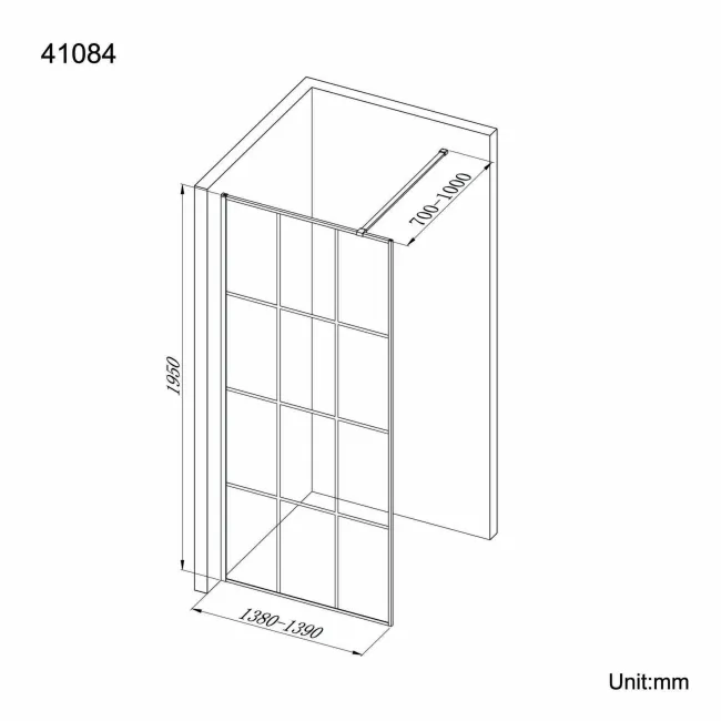 Munich Matt Black Grid Easy Clean 8mm Wet Room Shower Glass Panel 1400mm