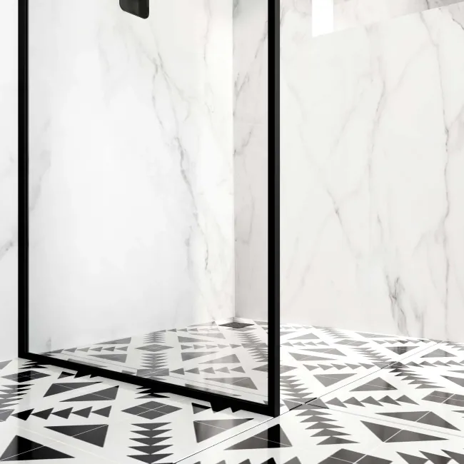 Munich Matt Black Framed Easy Clean 8mm Wet Room Shower Glass Panel 700mm