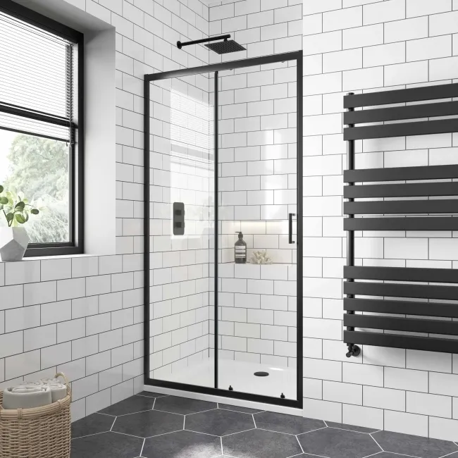 London Matt Black 6mm Sliding Shower Door 1000mm