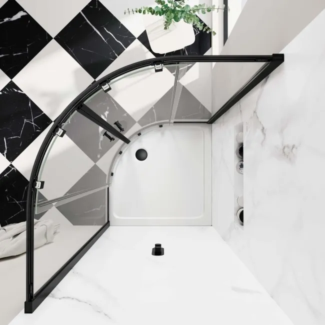 Hamburg Matt Black Easy Clean 8mm Quadrant Shower Enclosure 900x900mm - Easy Fix Feature