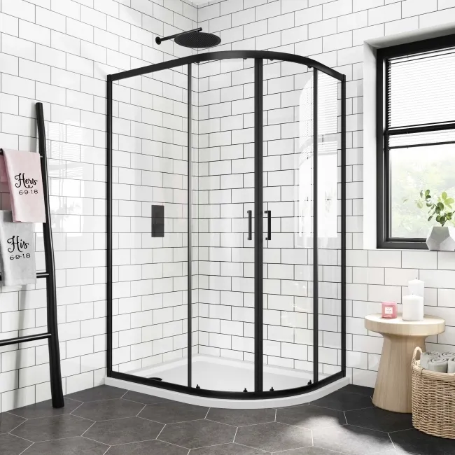 London Matt Black 6mm Offset Quadrant Shower Enclosure 1200x900mm