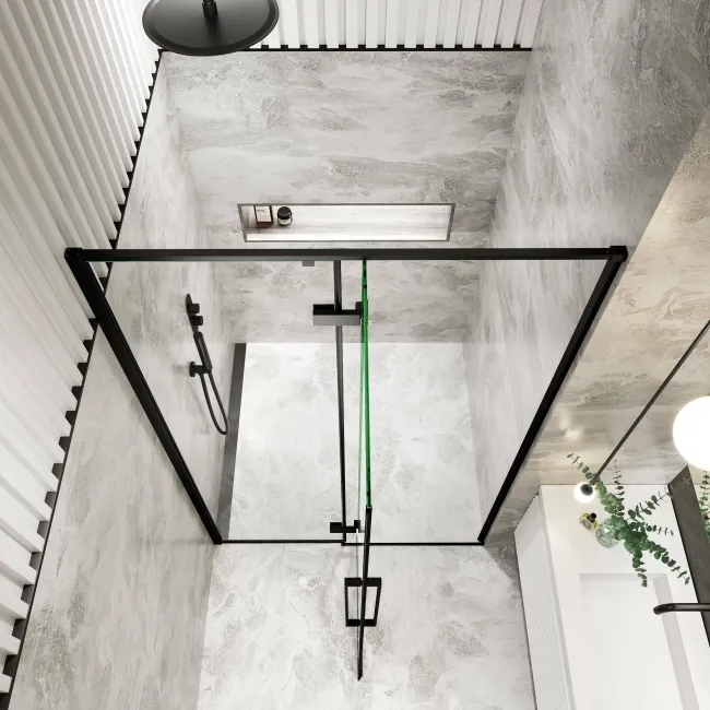 Helsinki Matt Black Premium Easy Clean 8mm Hinged Shower Door 1200mm