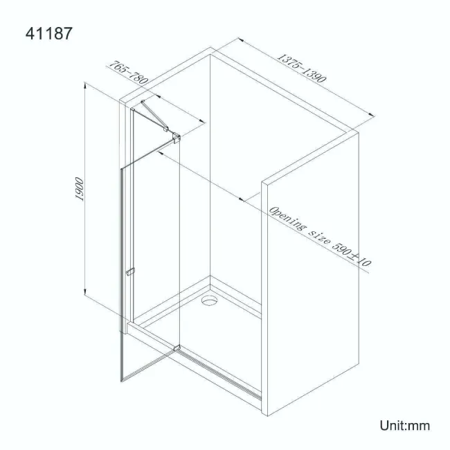 Vienna Matt Black Easy Clean 8mm Hinged Shower Door 1400mm