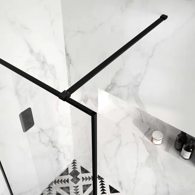 Munich Matt Black Framed Easy Clean 8mm Wet Room Shower Glass Panel 1100mm