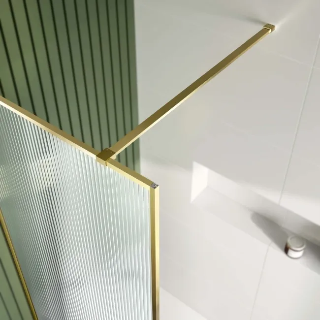 Munich Fluted Effect Brushed Brass Easy Clean 8mm Wet Room Shower Glass Panel 800mm