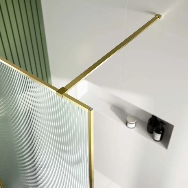 Munich Fluted Effect Brushed Brass Easy Clean 8mm Wet Room Shower Glass Panel 1200mm