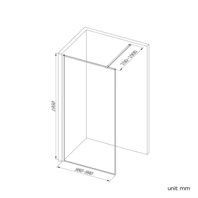 Munich Fluted Effect Matt Black Framed Easy Clean 8mm Wet Room Shower Glass Panel 1000mm