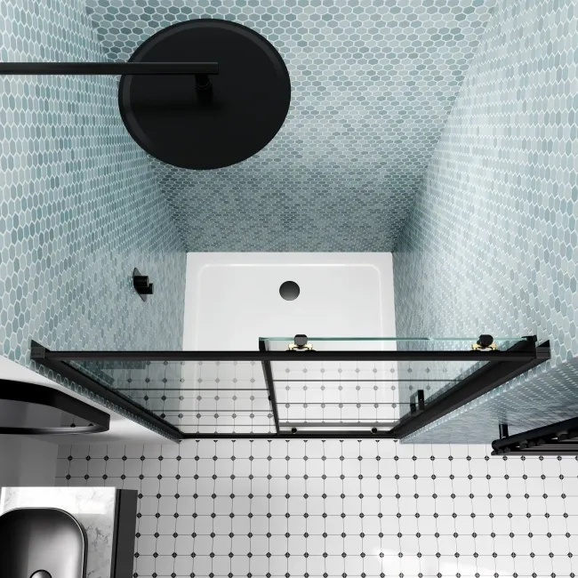 London Matt Black Grid 6mm Sliding Shower Door 1100mm