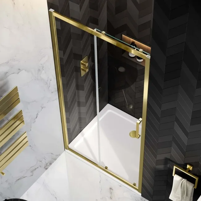 Hamburg Brushed Brass Easy Clean 8mm Sliding Shower Door 1000mm - Easy Fix Feature