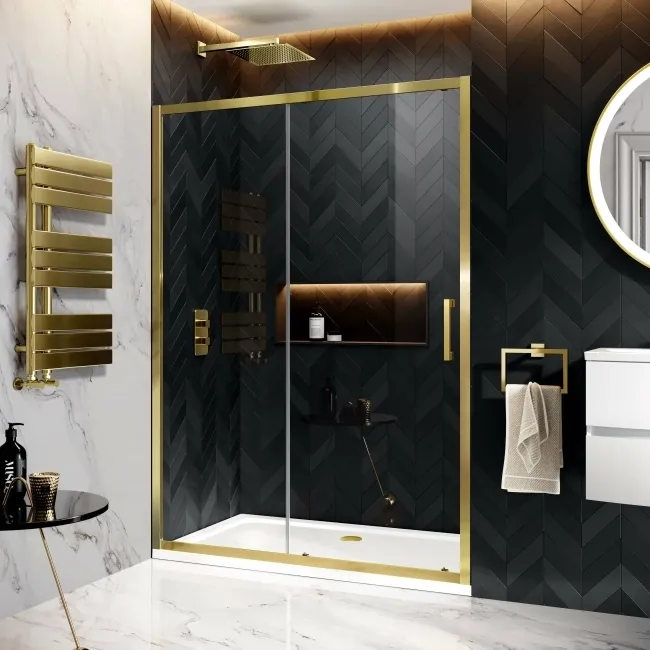 Hamburg Brushed Brass Easy Clean 8mm Sliding Shower Door 1400mm - Easy Fix Feature