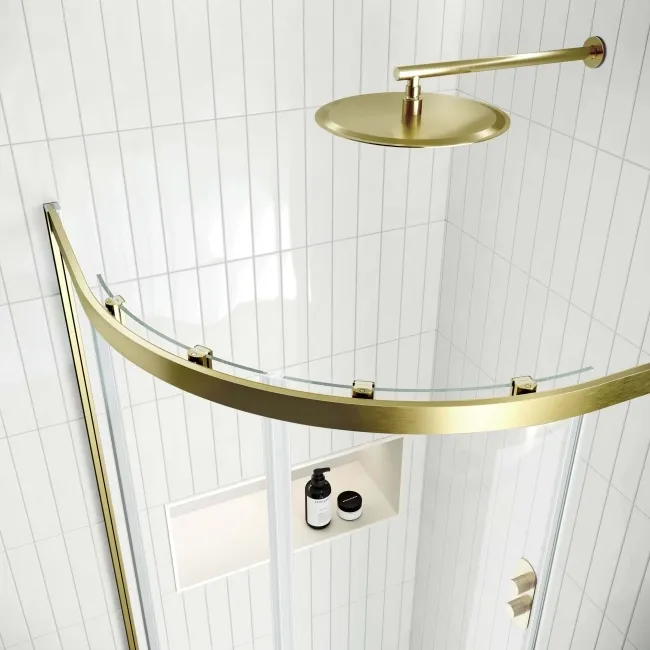 Hamburg Brushed Brass Easy Clean 8mm Quadrant Shower Enclosure 900x900mm - Easy Fix Feature