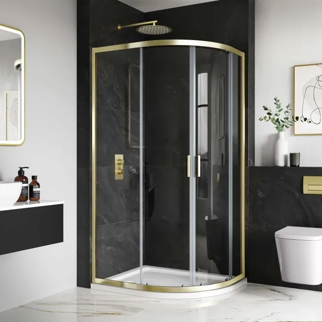 London Brushed Brass 6mm Offset Quadrant Shower Enclosure 1000x800mm