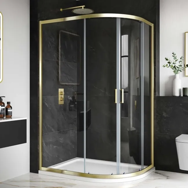 London Brushed Brass 6mm Offset Quadrant Shower Enclosure 1200x800mm