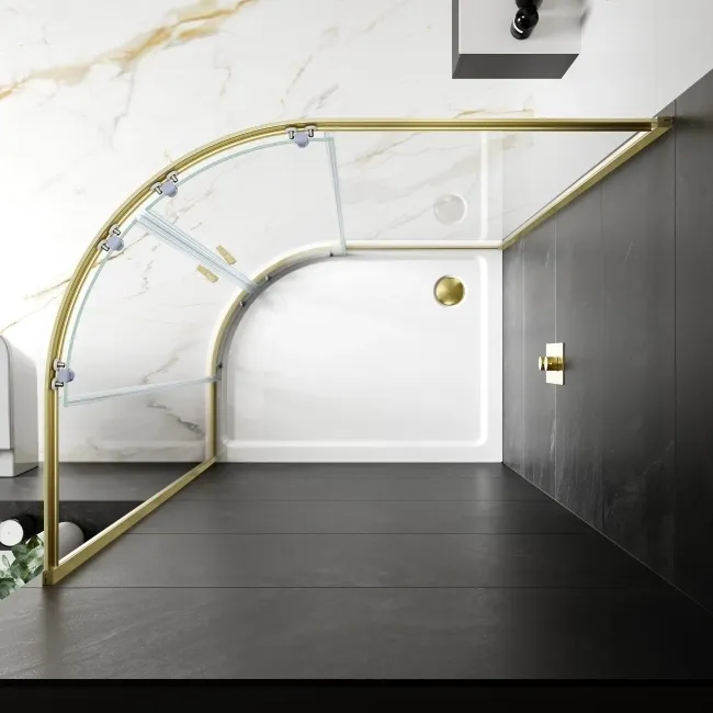 London Brushed Brass 6mm Offset Quadrant Shower Enclosure 1200x800mm