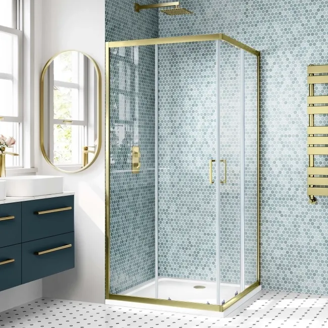 London Brushed Brass 6mm Corner Entry Shower Enclosure 900x900mm