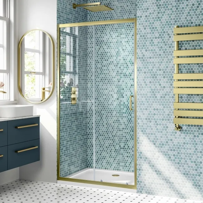 London Brushed Brass 6mm Sliding Shower Door 1100mm