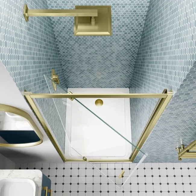 London Brushed Brass 6mm Pivot Shower Door 760mm