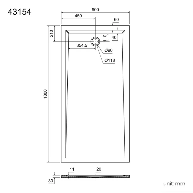 Sydney Low Profile Rectangular Gloss White Stone Shower Tray 1800x900mm