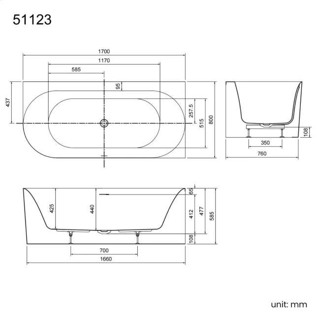 Merton 1700mm Curved Corner Bath - Right Handed