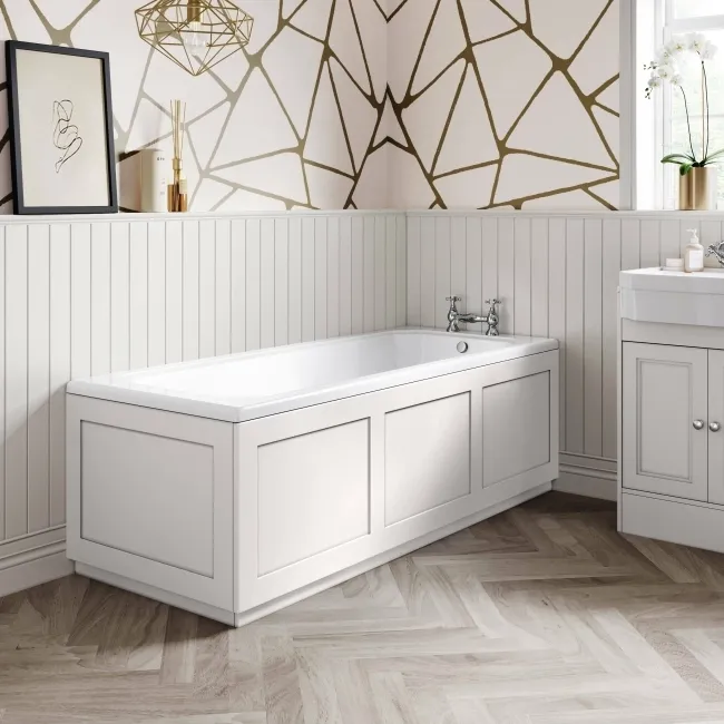 Traditional Cotton White Wooden Bath Front Panel 1700mm