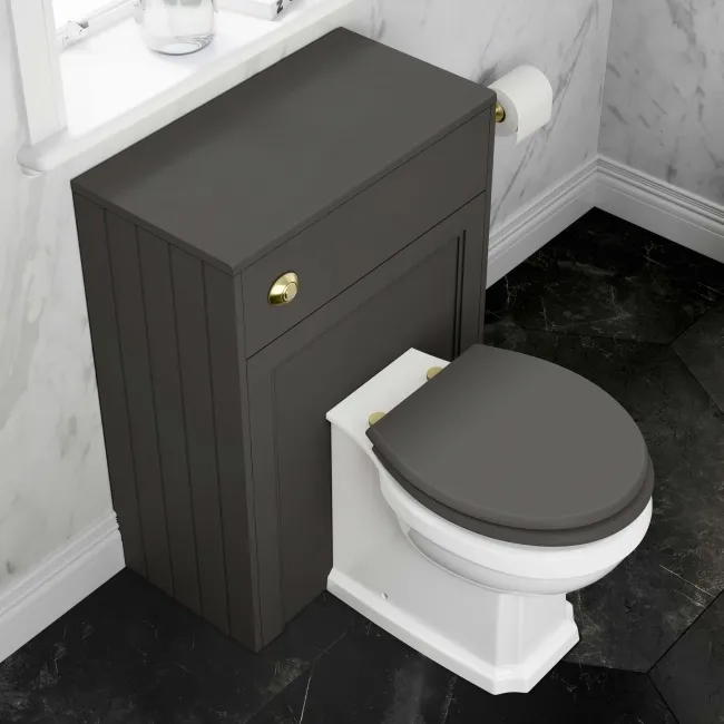 Hudson Traditional Graphite Grey Wooden Soft Close Seat with Brushed Brass Hinges
