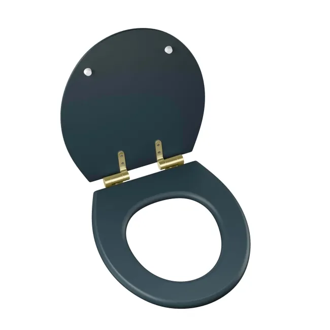Hudson Traditional Inky Blue Wooden Soft Close Seat with Brushed Brass Hinges