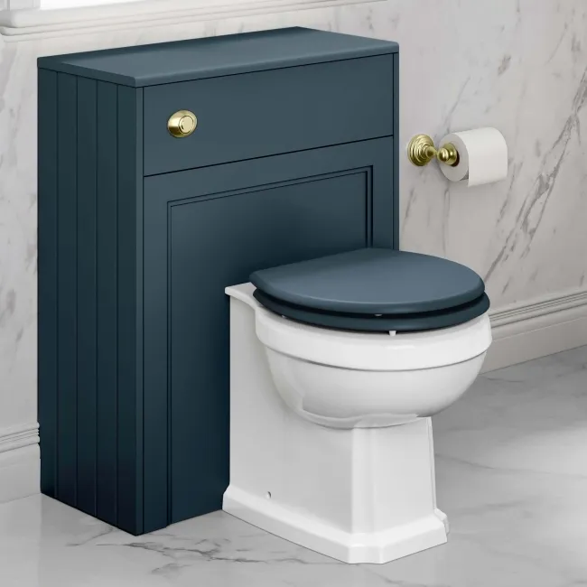 Hudson Traditional Inky Blue Wooden Soft Close Seat with Brushed Brass Hinges