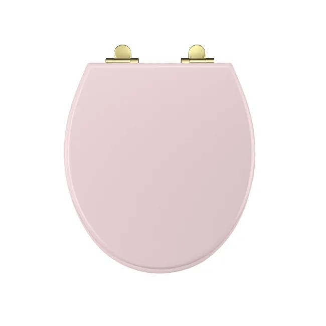 Hudson Traditional Cashmere Pink Wooden Soft Close Seat with Brushed Brass Hinges