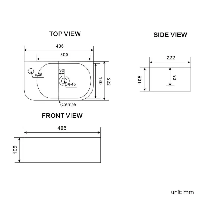 Georgia Wall Hung Left Handed 400mm Cloakroom Basin